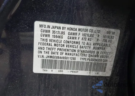 2009 Honda Fit Sport из США, поврежденный, VIN JHMGE88449S011265